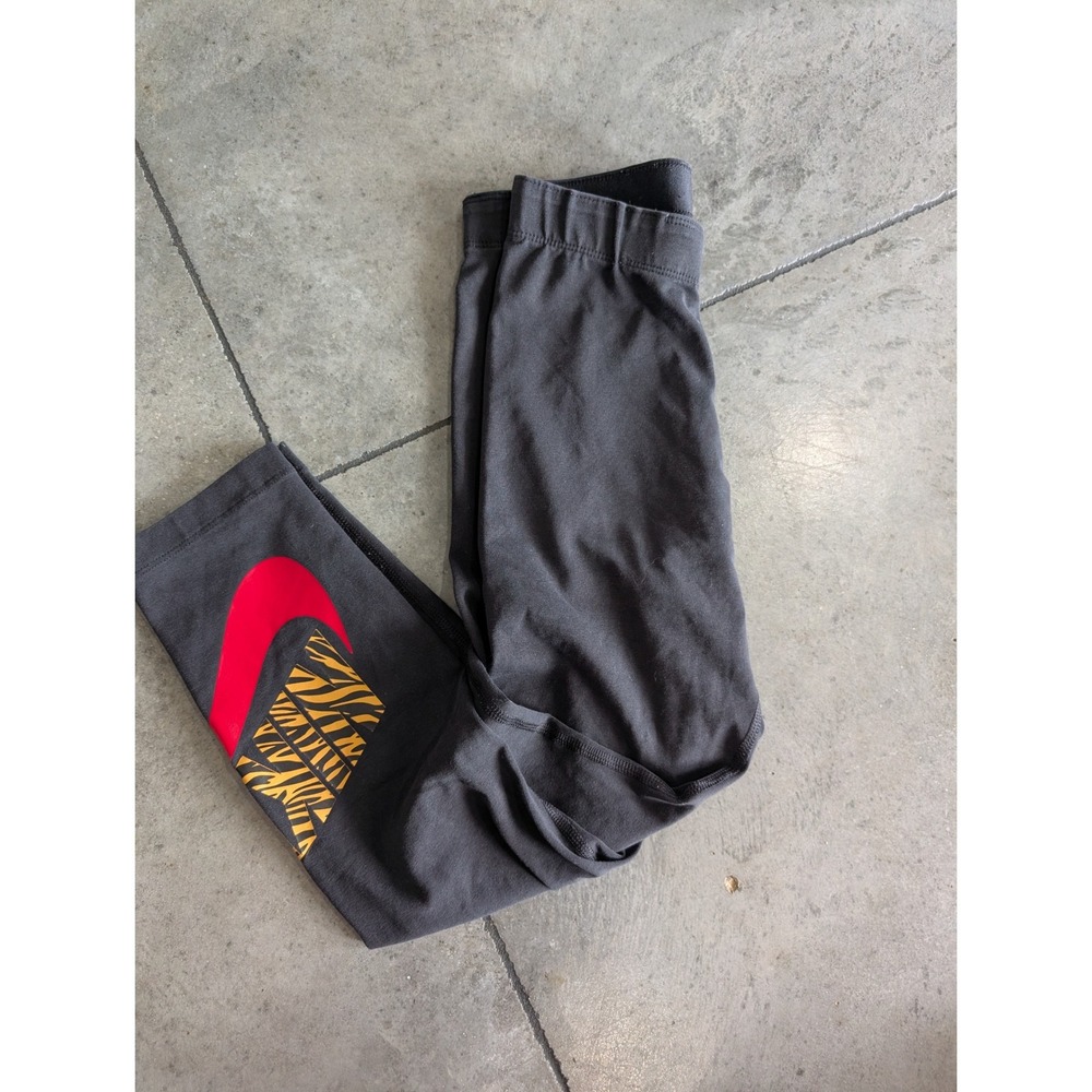 Nike Kids Black Athletic Leggings Tiger Stripe Logo‎ Casual Activewear Size XS